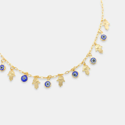 864NK013 - Gold Filled Hamsa and Eye Chain