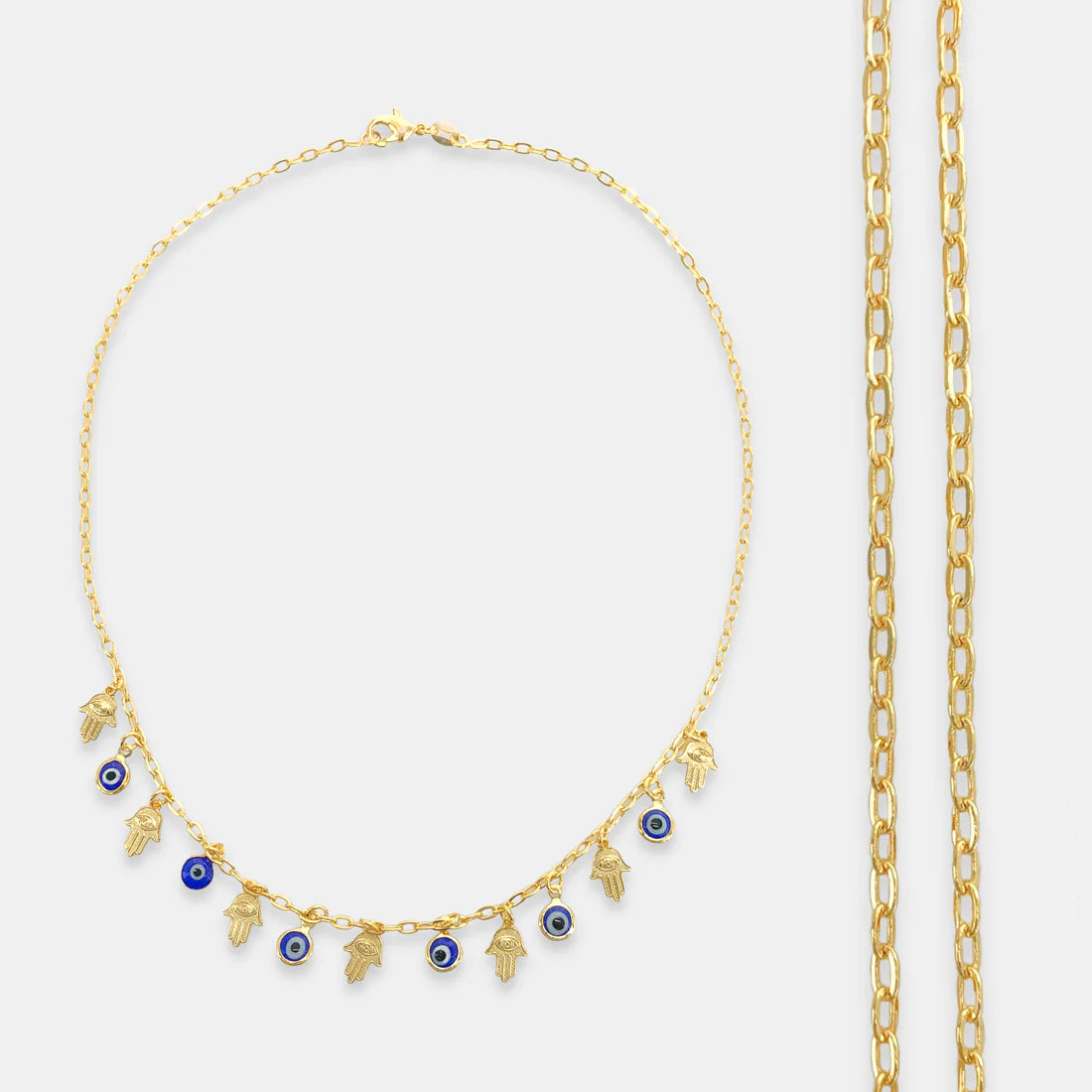 864NK013 - Gold Filled Hamsa and Eye Chain