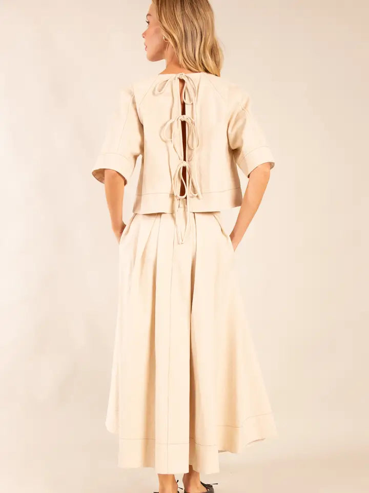 Back Tie Detail Latte Structured Top