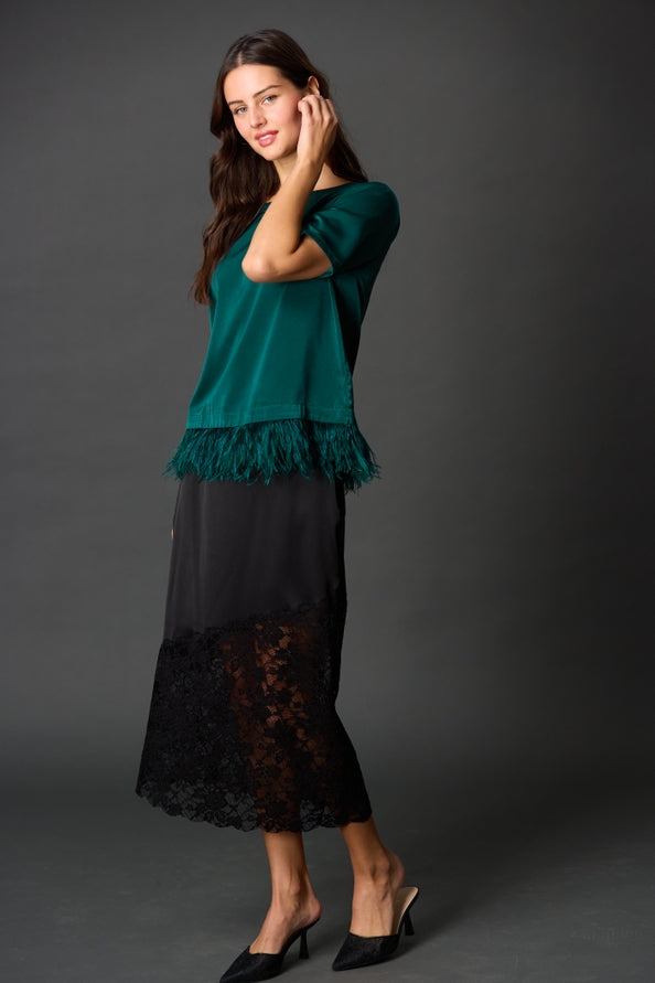 Satin Skirt W/ Asymmetrical Lace