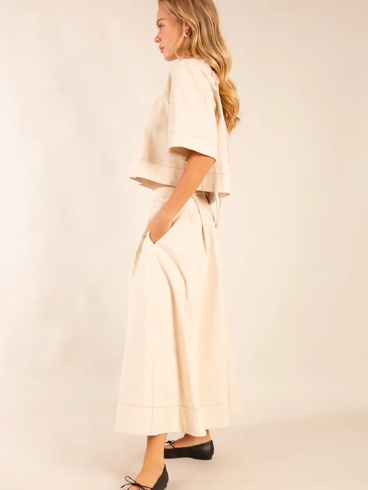 Back Tie Detail Latte Structured Top