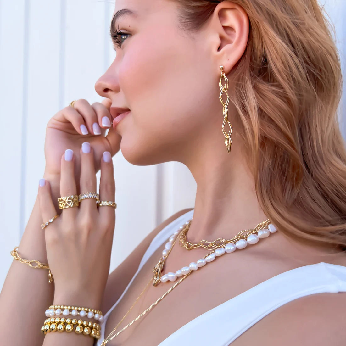 AER073 - Textured Diamond Chain Earrings