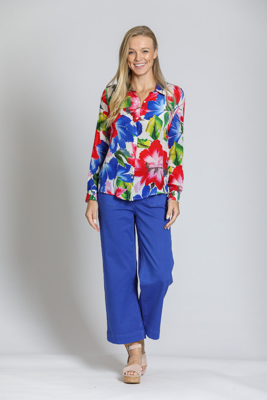 Button-up w/Rollup Sleeve Red Multi