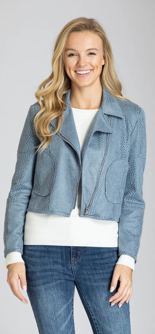 Vegan Leather Moto Jacket Dusty Blue