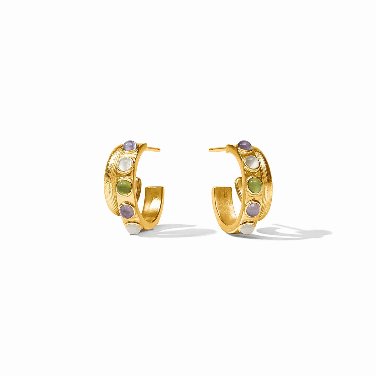 Cobblestone Double Hoop Multi Cat's Eye 24K Gold Plate