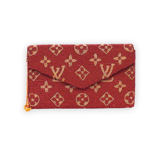 Beaded Envelope Handbag LV Brown/Gold