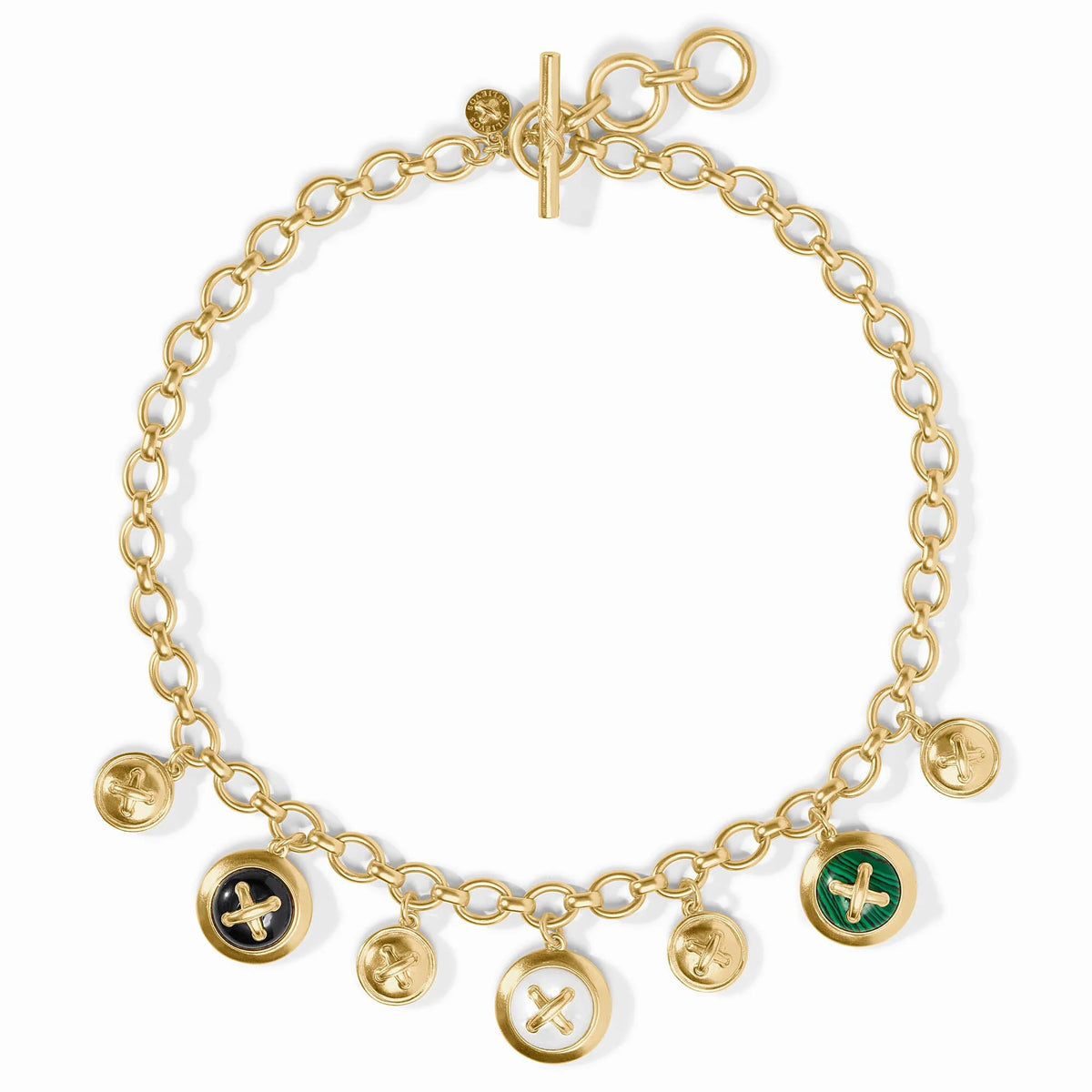 Essex Charm Necklace Multi Stone 24K Plated, Imported Glass, Mother Of Pearl, Reconstituted Stone