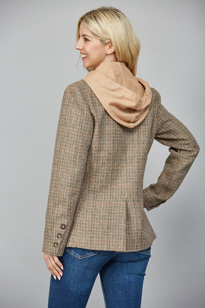 Hooded Layer Herringbone DB Jacket