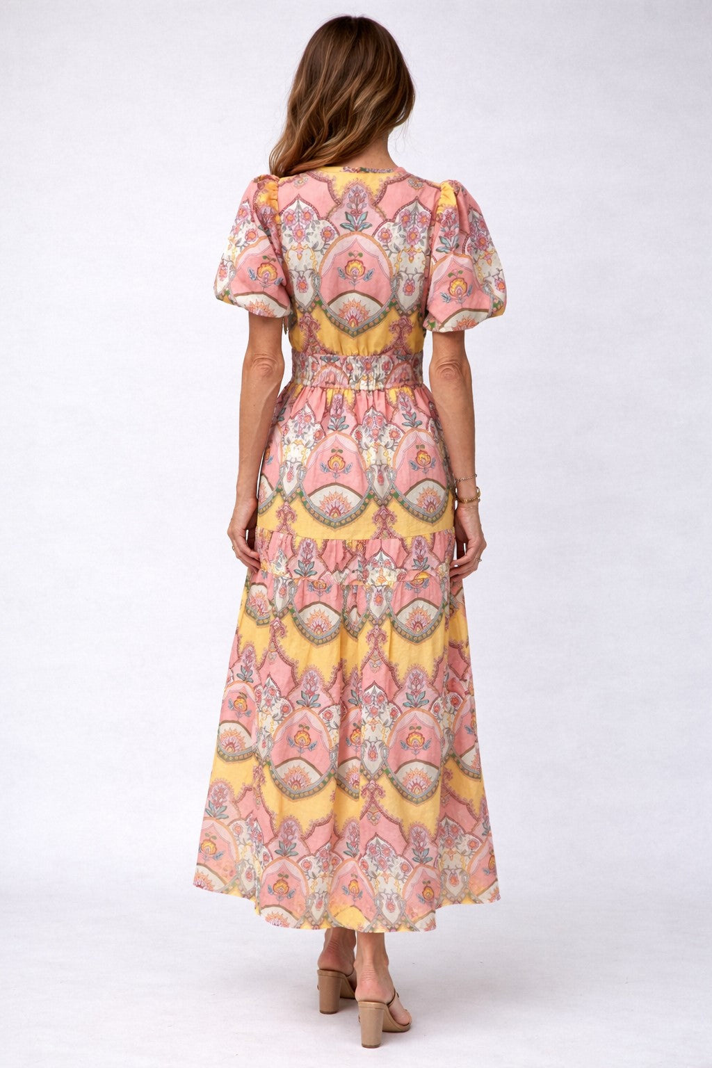 Floral Split Neck Gathered Maxi Dress
