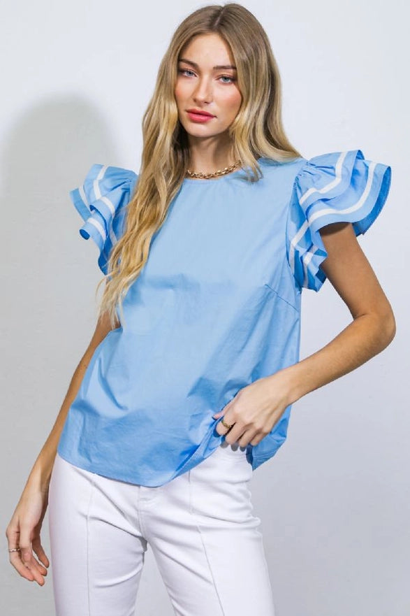 Solid Wove Top Flounce Sleeve