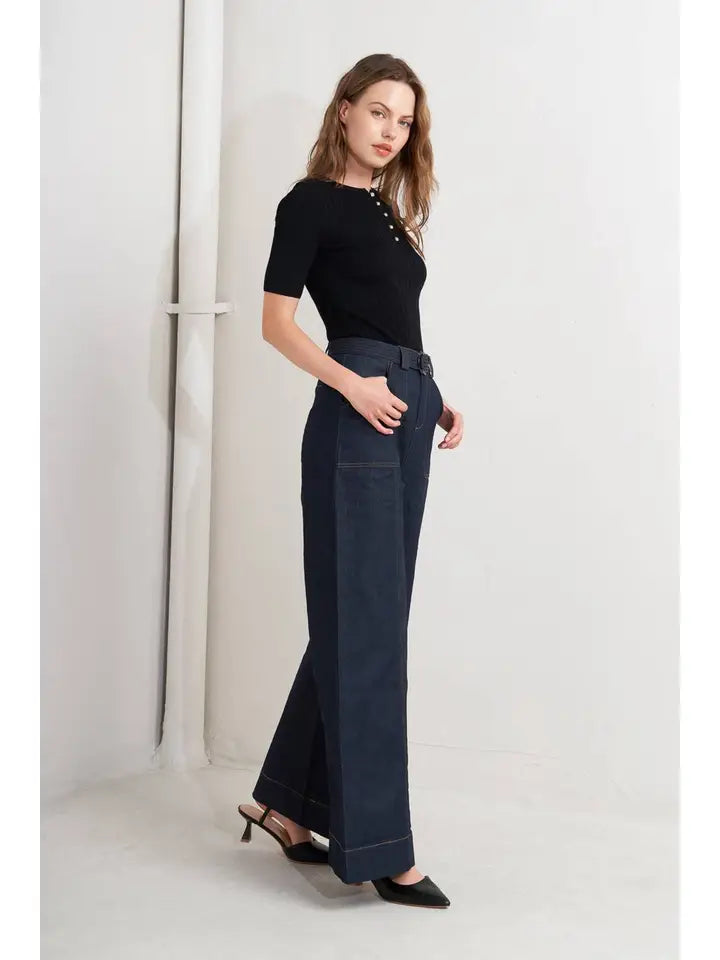 Wide Leg Jean w/ Side pockets and Belt
