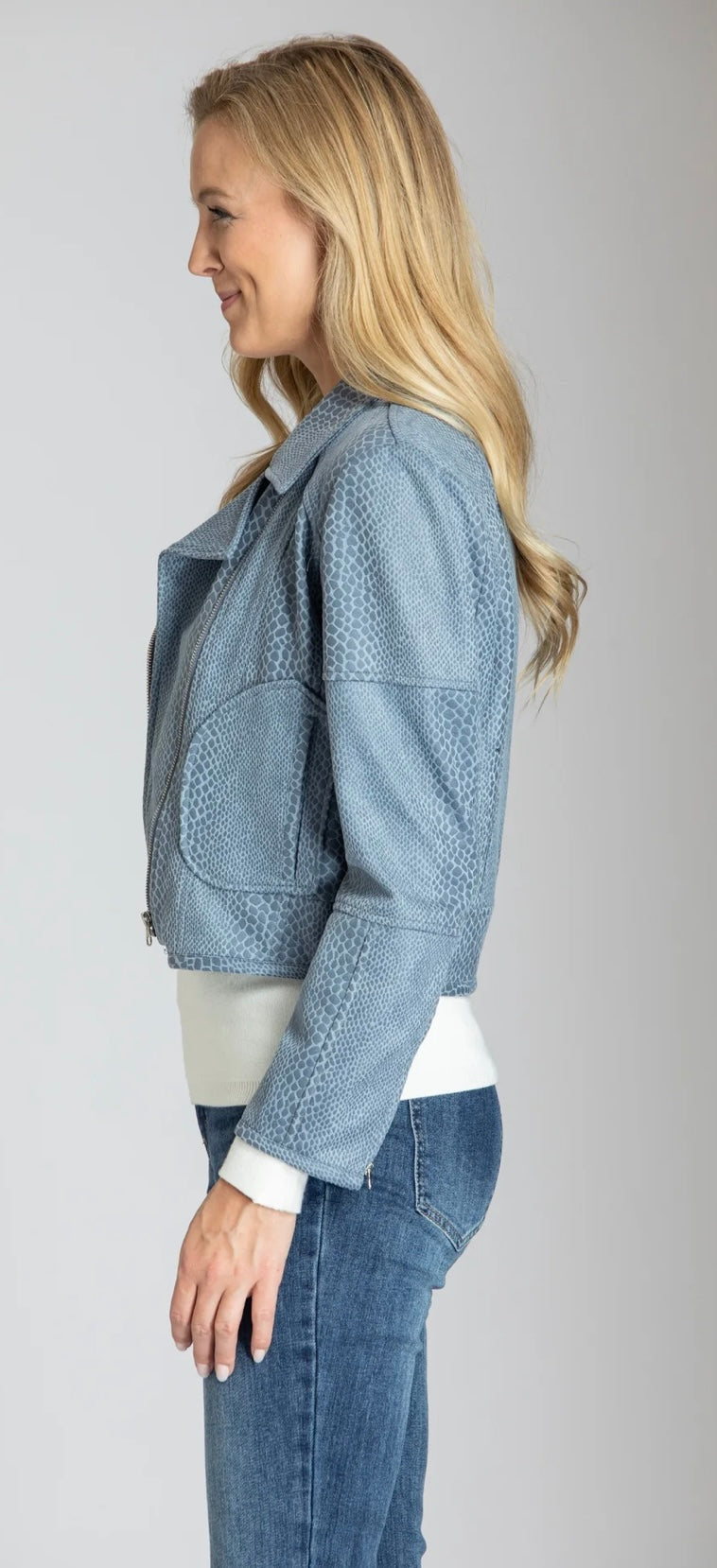Vegan Leather Moto Jacket Dusty Blue