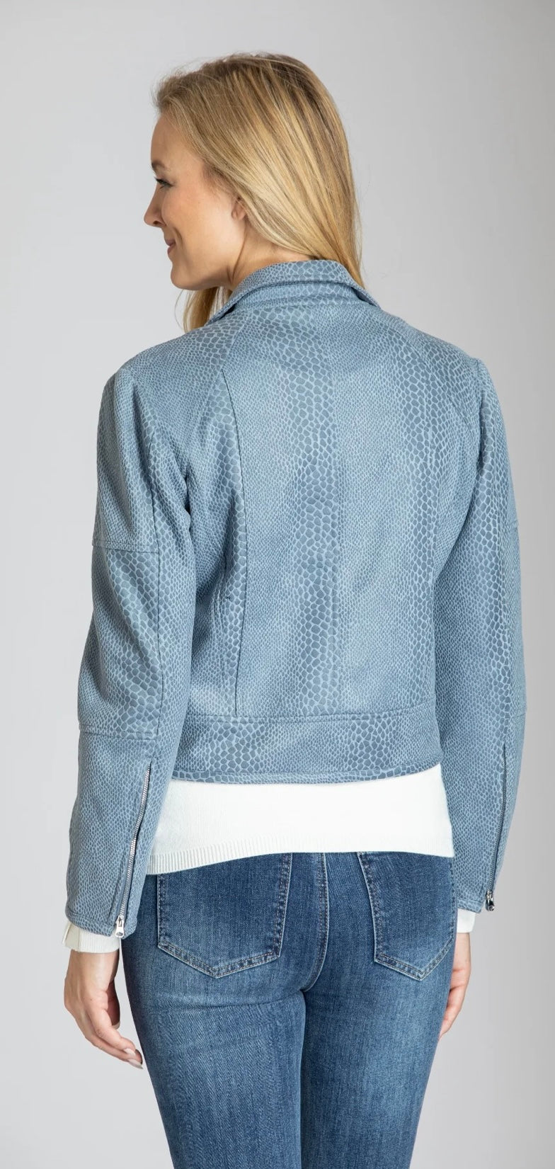 Vegan Leather Moto Jacket Dusty Blue