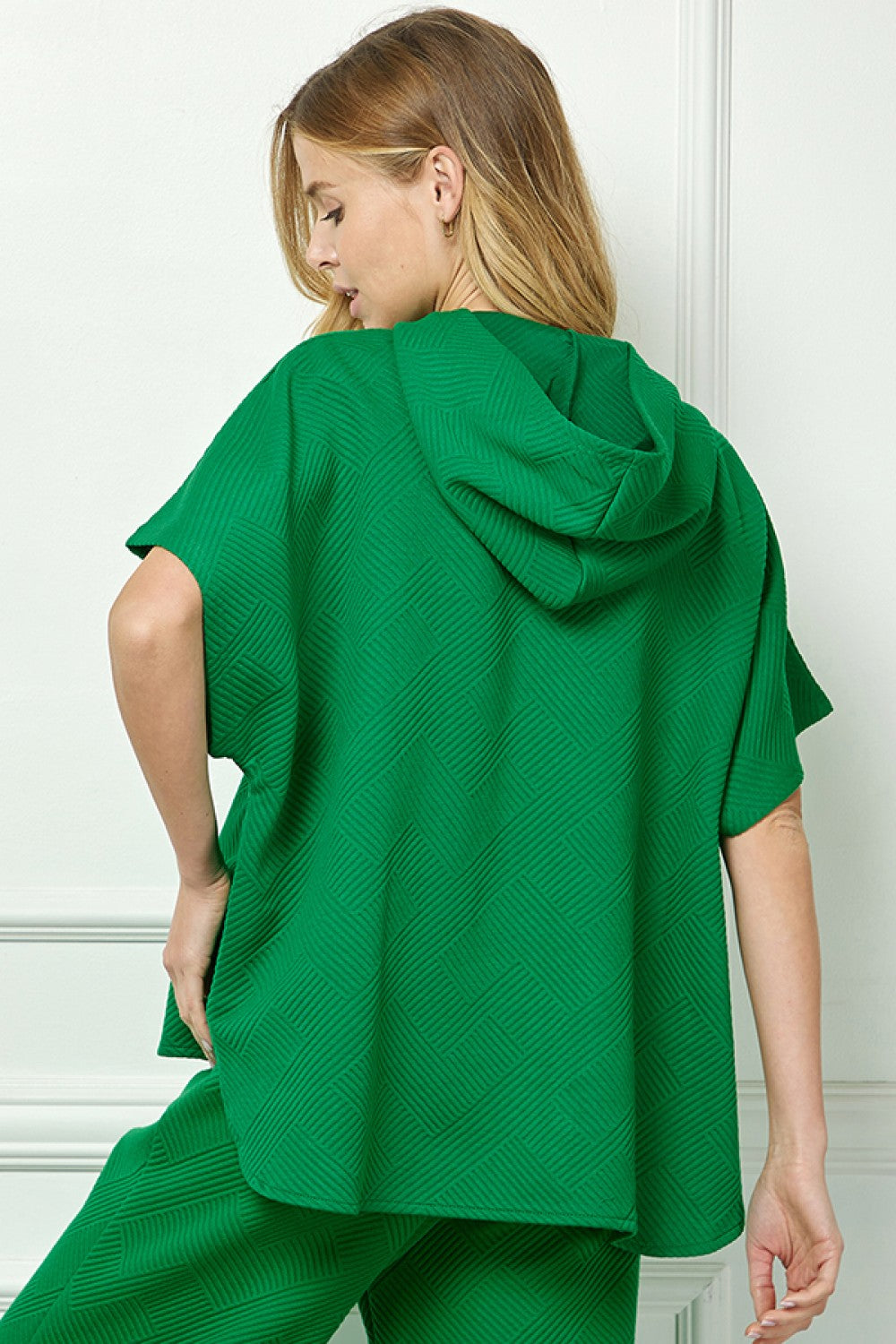 Green Textured Hooded Top