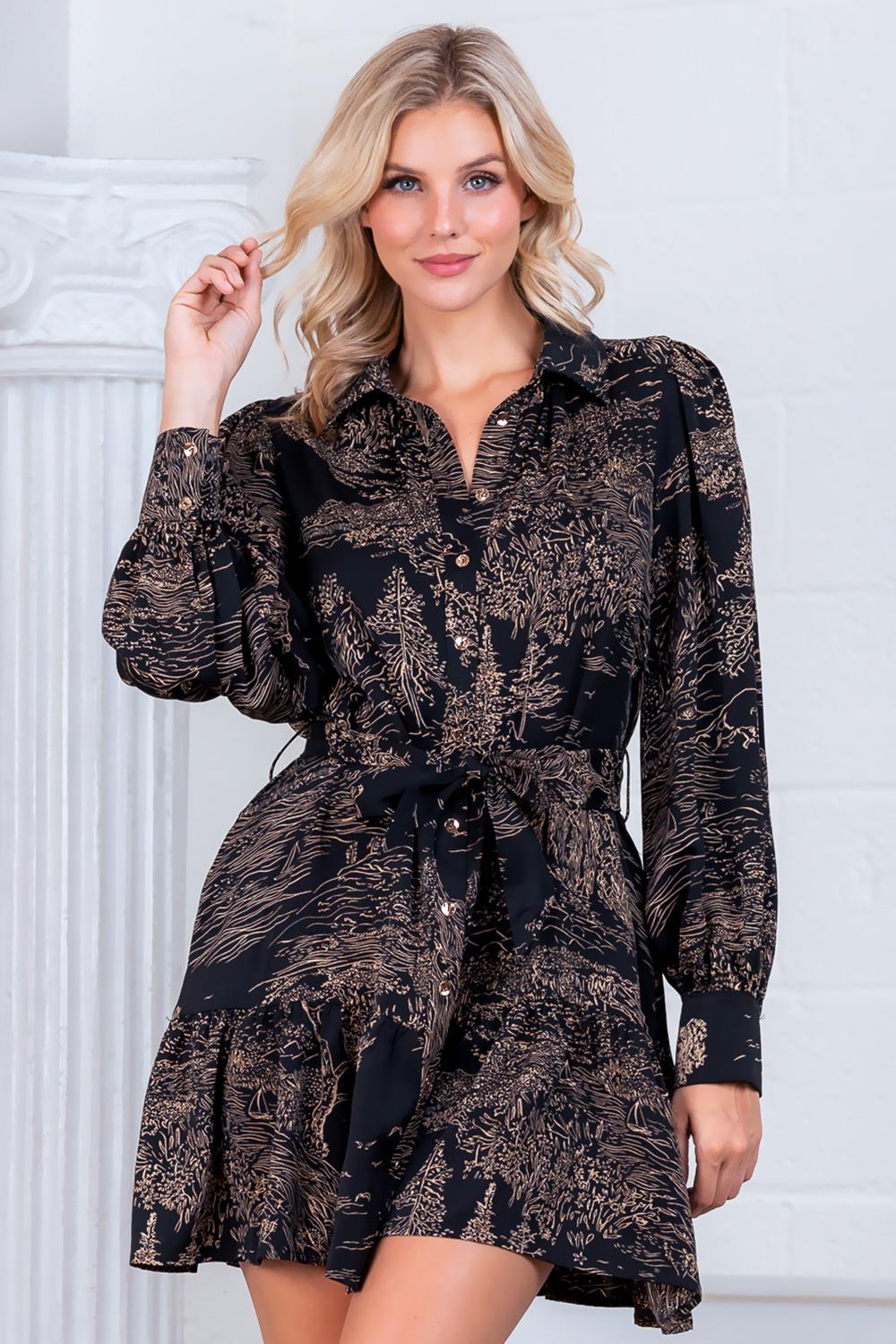Long Sleeve Button-Up Mini with Sash