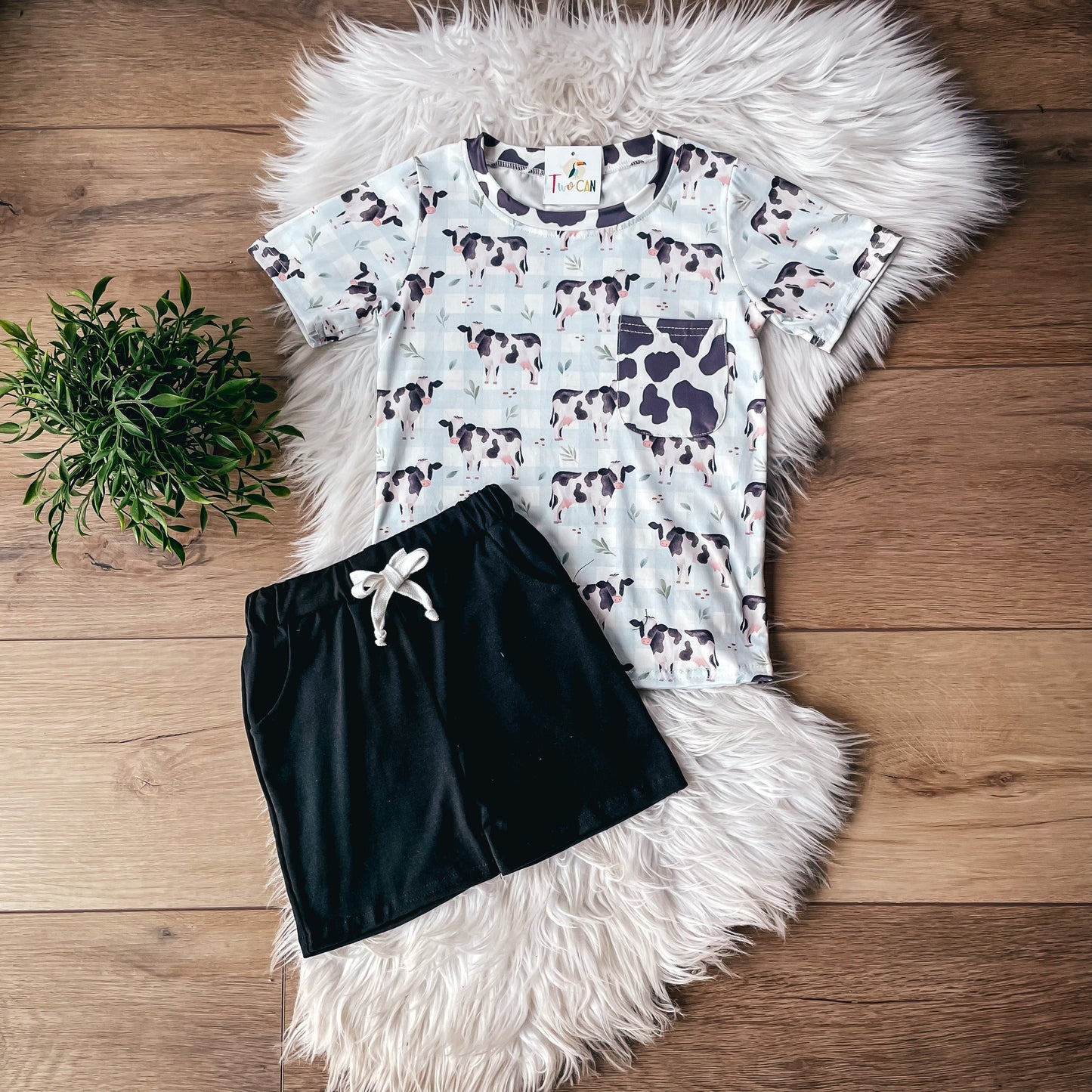 Gingham Cow Pocket Tee