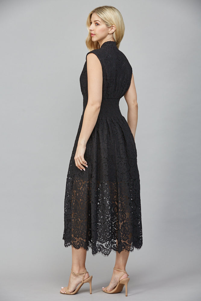 Front Zip Sleeveless Lace Dress