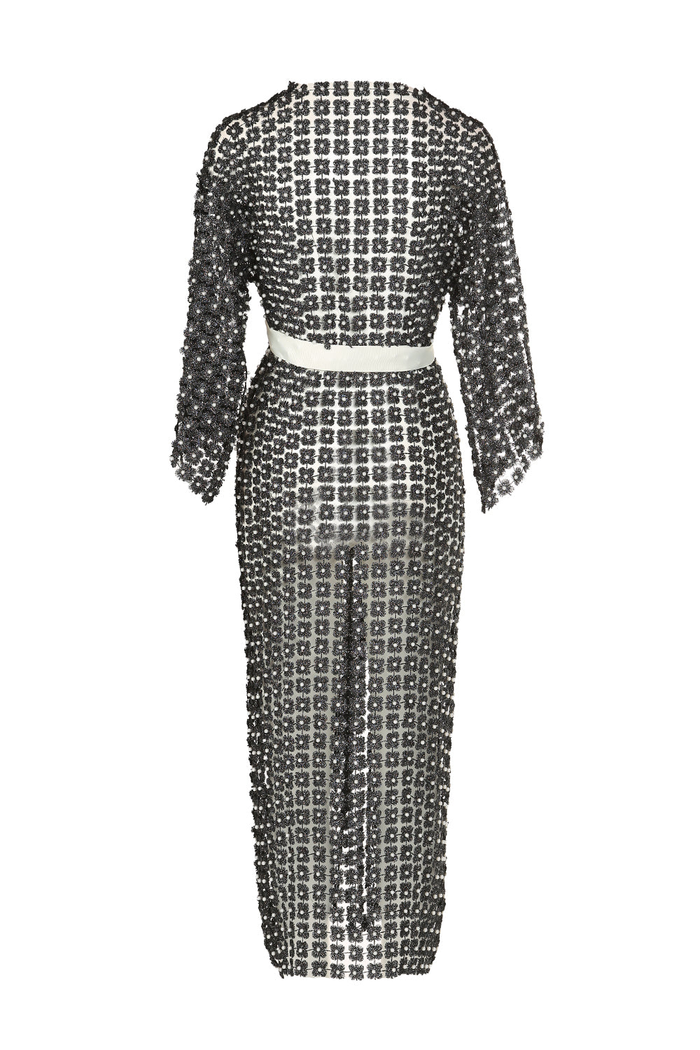 Long Shimmer Flower Mesh With Pearl Beads Kimono