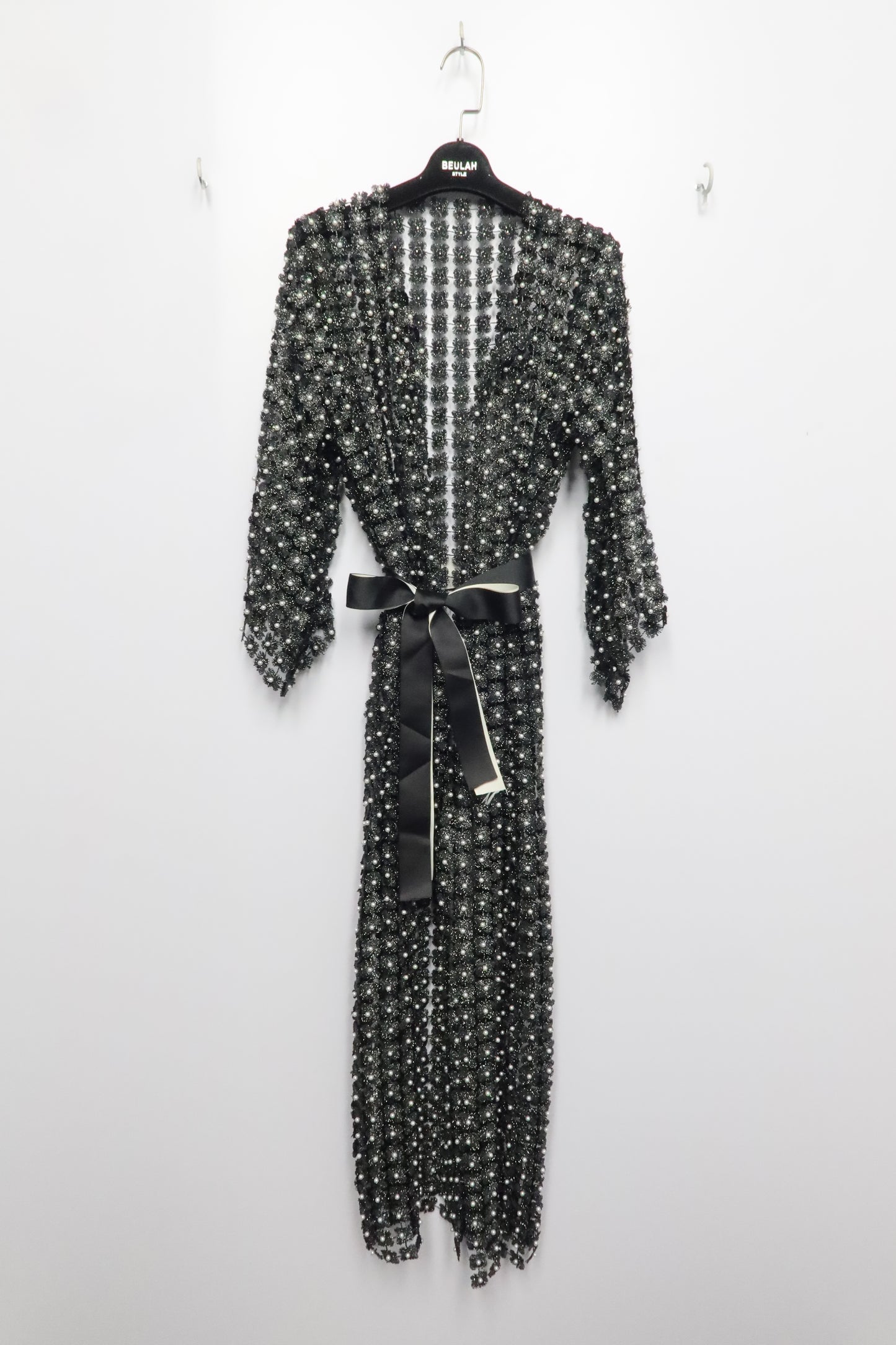 Long Shimmer Flower Mesh With Pearl Beads Kimono
