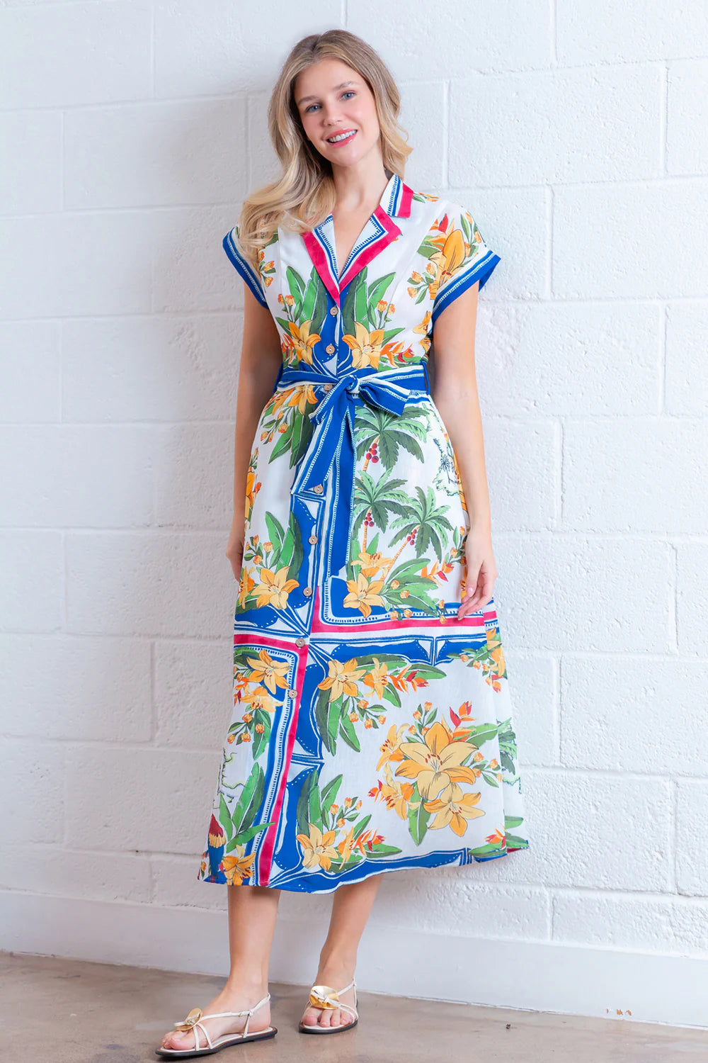 Ivory Multi Floral Tap Sleeve Dress