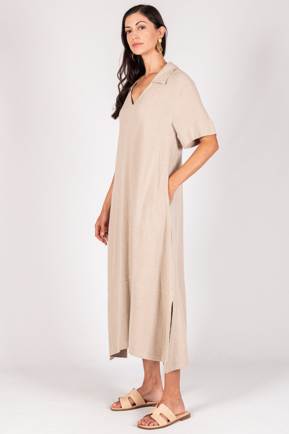 Linen Collared Medi With Pockets One Size