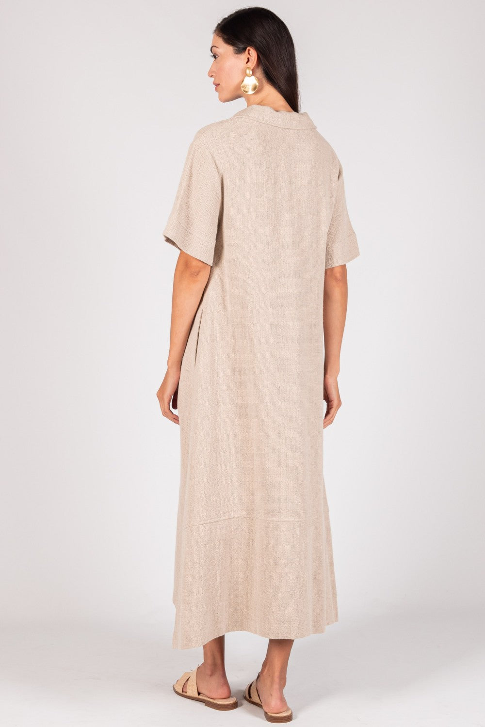 Linen Collared Medi With Pockets One Size