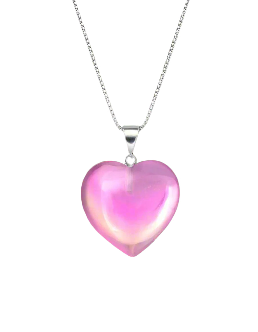 Lg.Heart Pendant Nk. Sterling Sil. Glass Crys