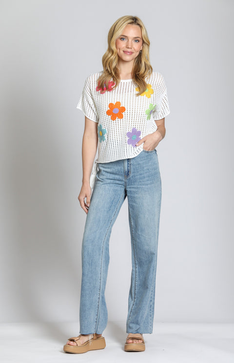 Tape Yarn Pull Over w/Floral Details