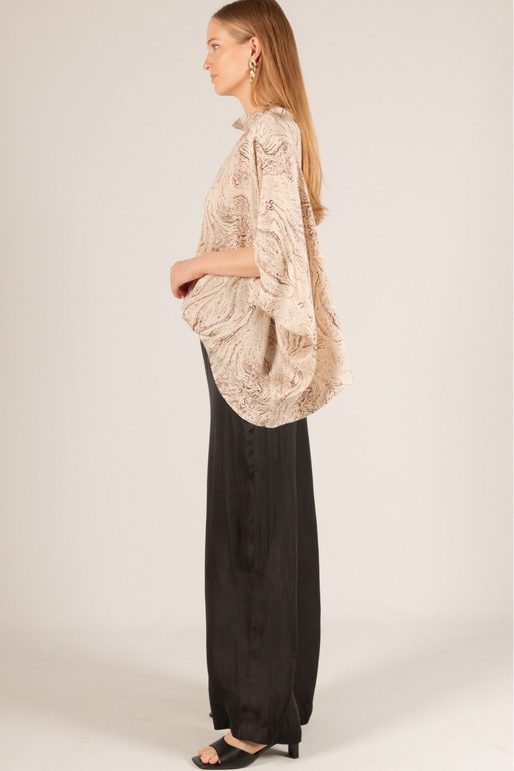 Satin Print Mock Neck Tie Back