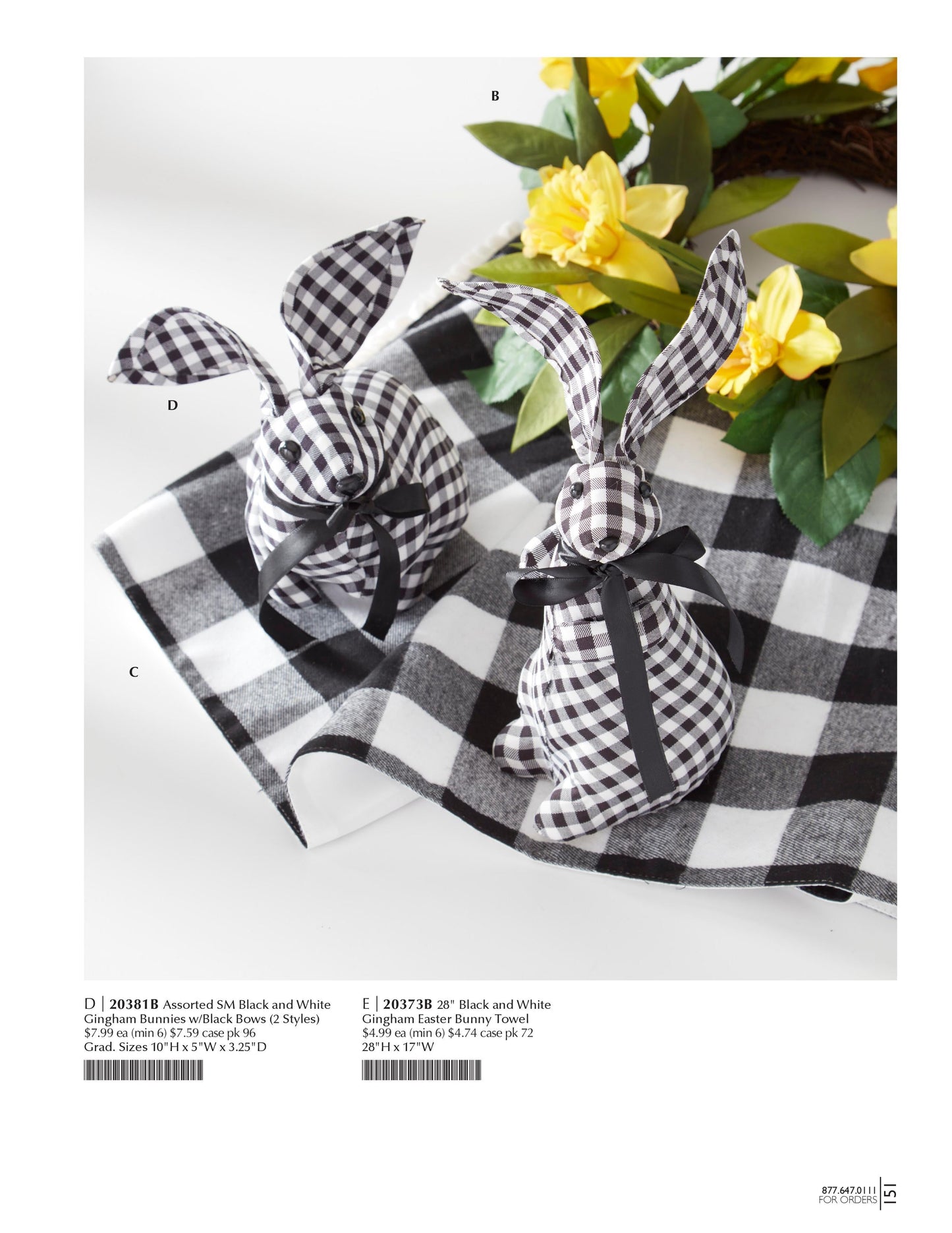 Black & White Gingham Bunnies w/Black Bows