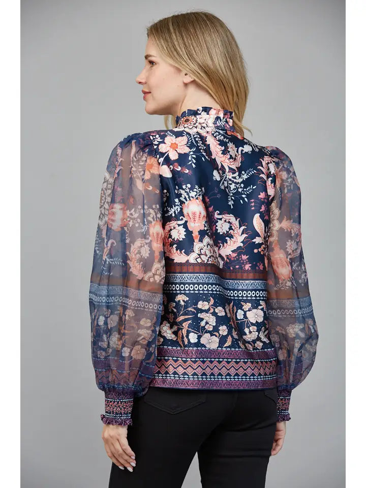 High Ruffled Neckline Blouse