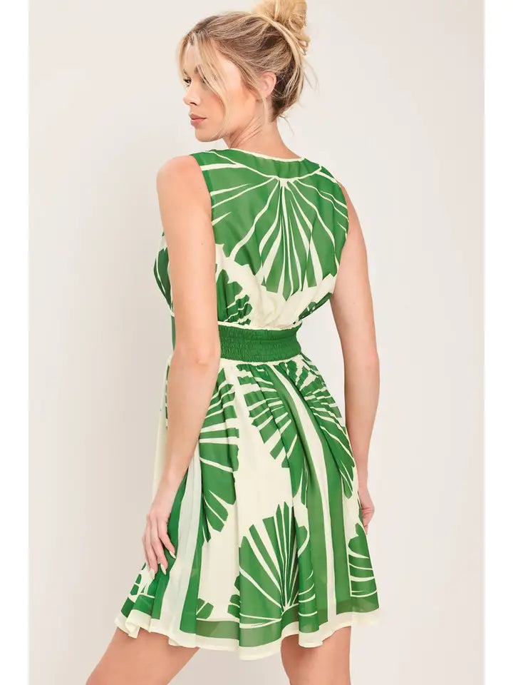 Printed Woven Ivory/ Green Mini