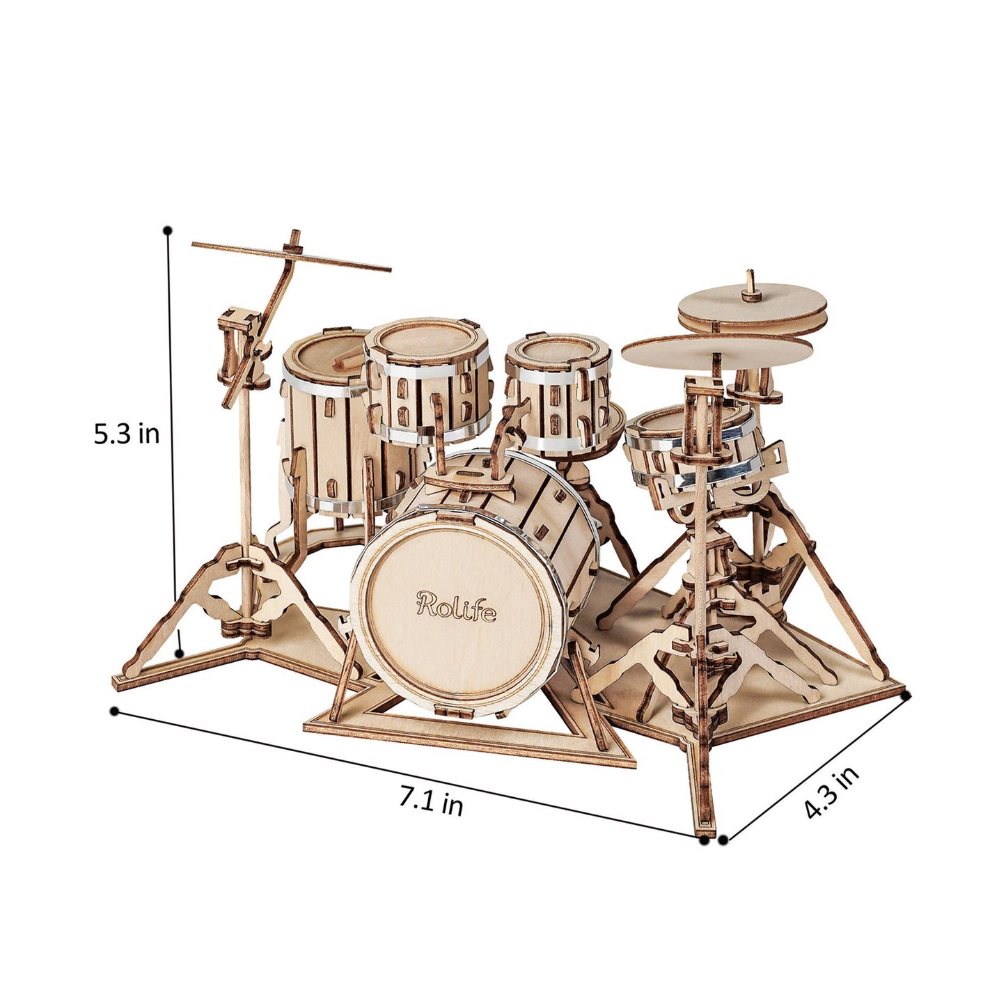 3D Laser Cut Wooden Puzzle: Drum Kit