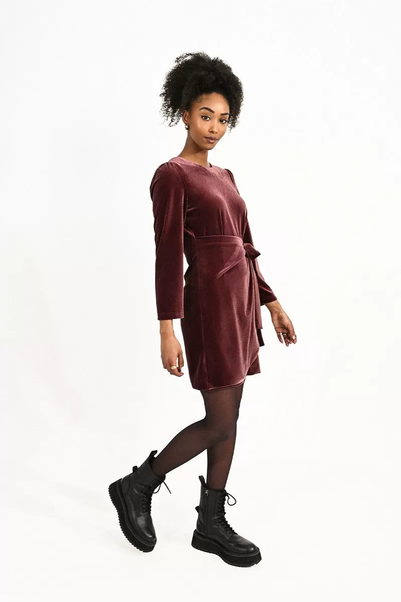 Asematric Semi Wrap Velvet Dress