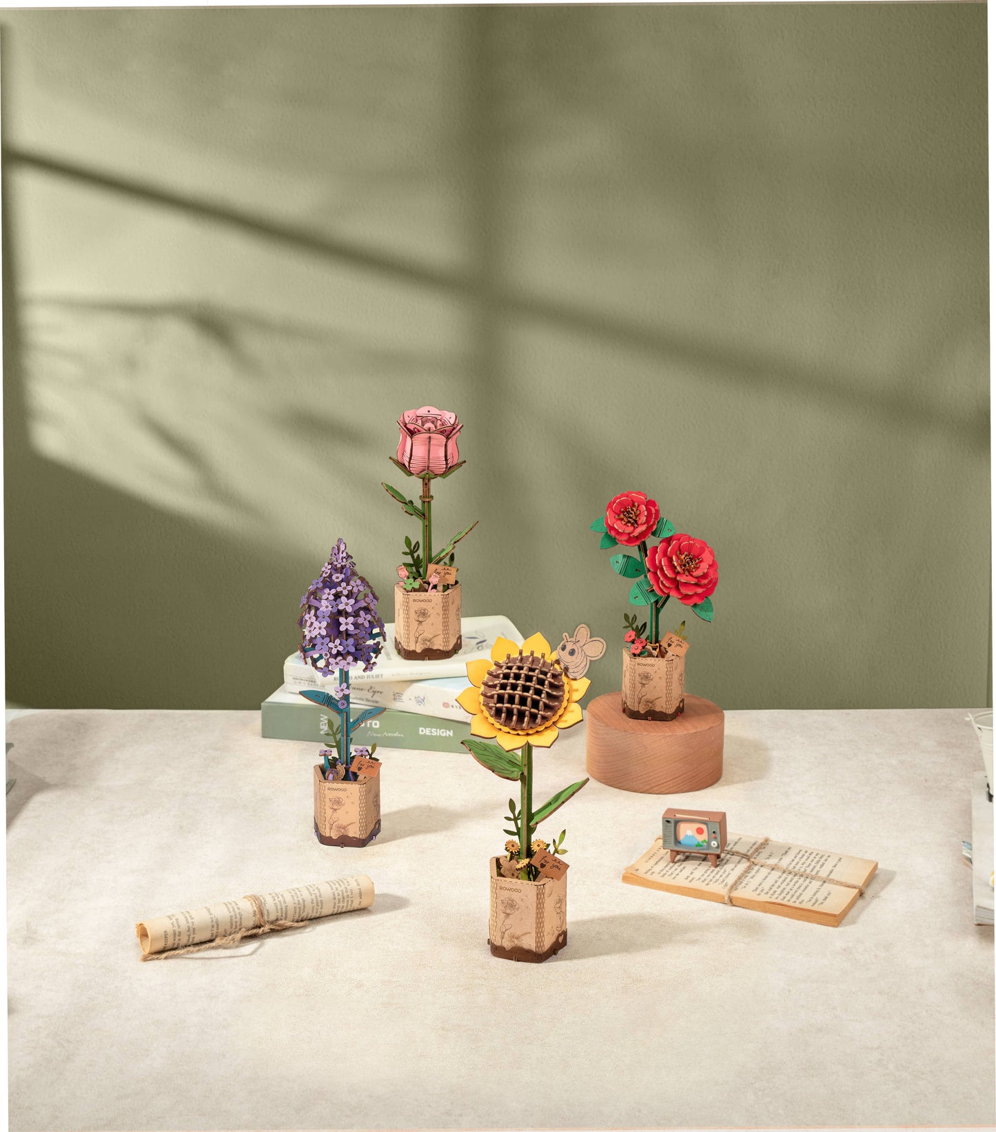 TW041 Pink Rose Robotime Rowood DIY Wooden Flower 3D Puzzles