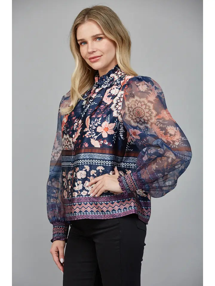 High Ruffled Neckline Blouse