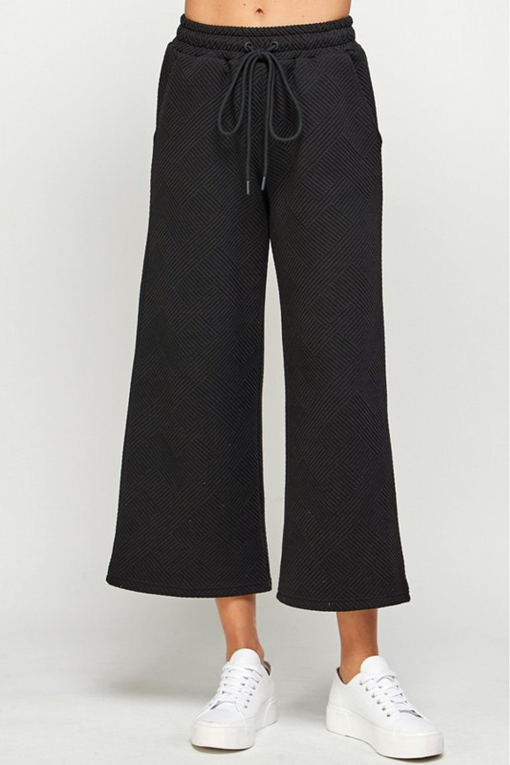 Black Textured Cropped Pants