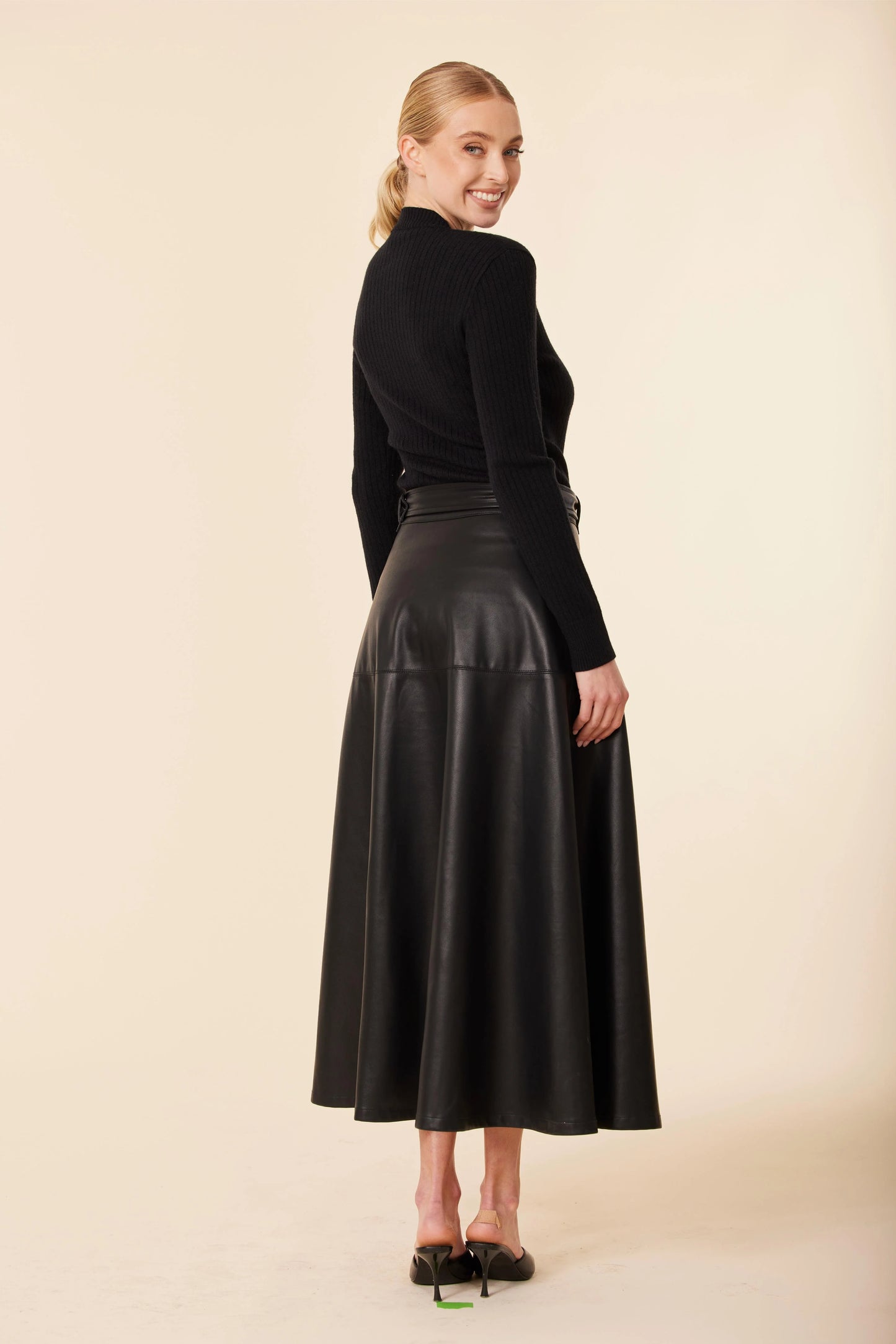 Vegan Leather Mock Turtle Long Blk Dress