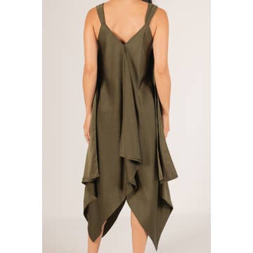 Textured Satin V-Neck Sharkbite Hem Dress