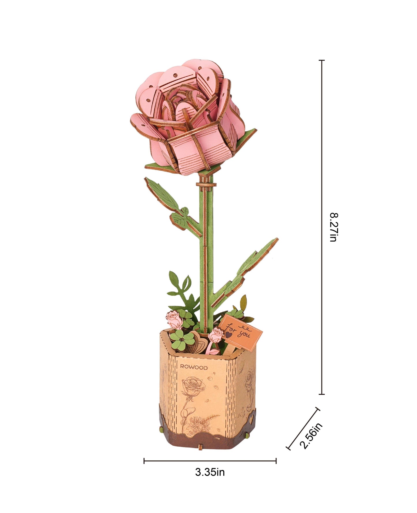 TW041 Pink Rose Robotime Rowood DIY Wooden Flower 3D Puzzles