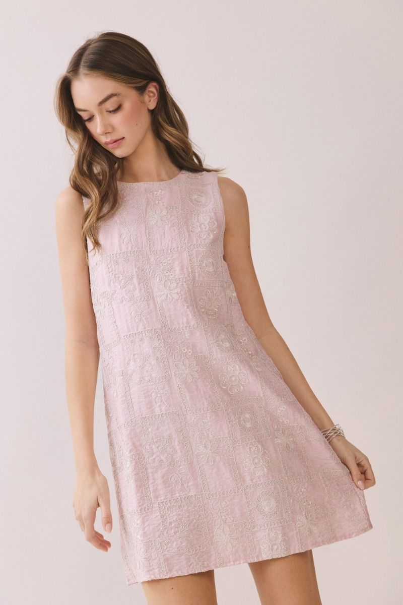 Indian Embroidered S/L Mini Shift Dress
