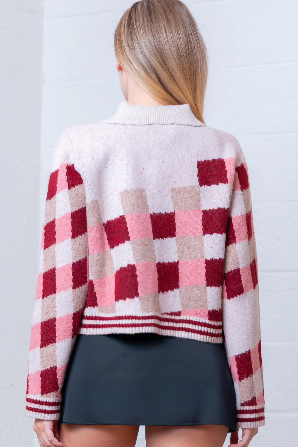 Cherry Scaloped Button Up Sweater Top