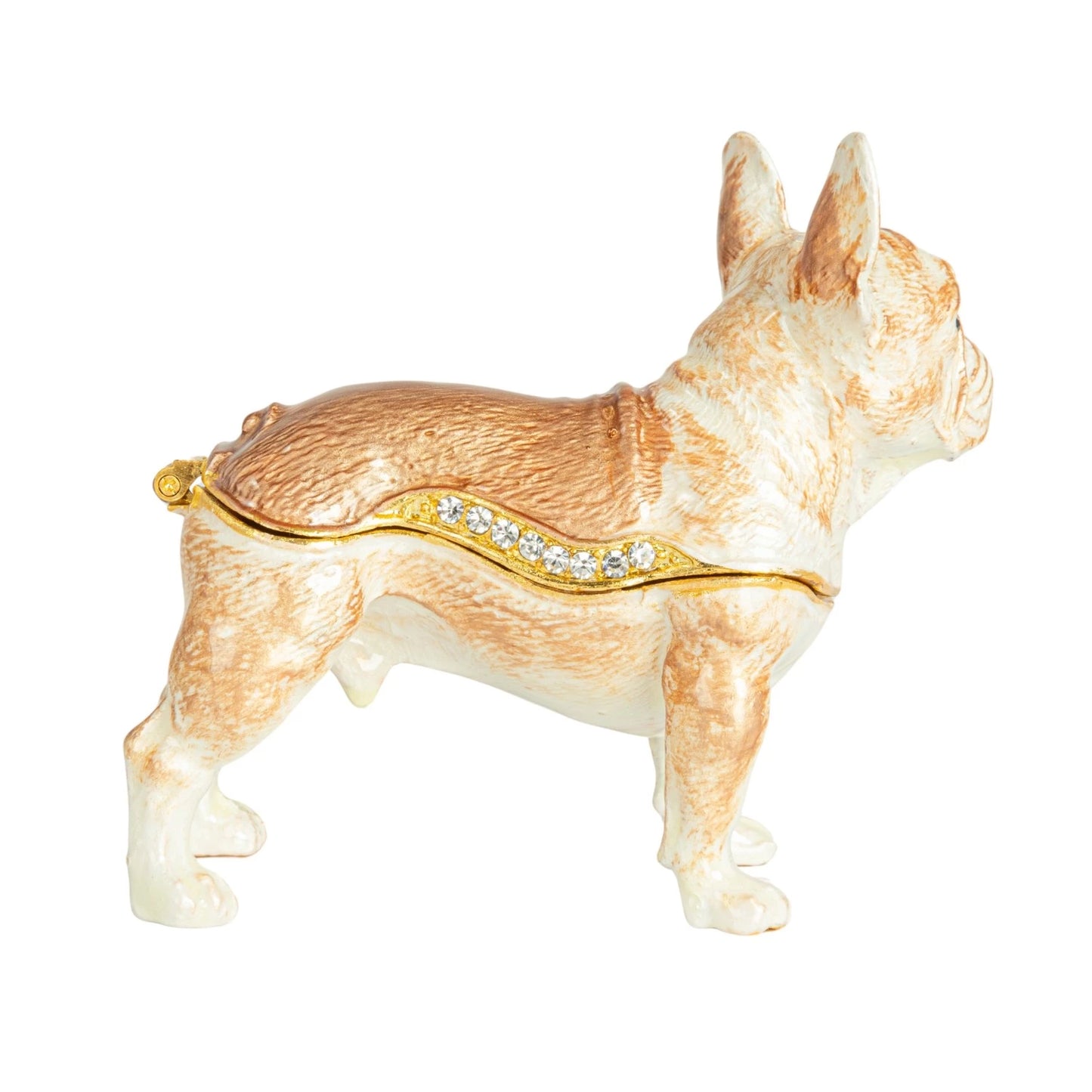 Enameled Metal French Bulldog Shaped Trinket Box w/ Jewels