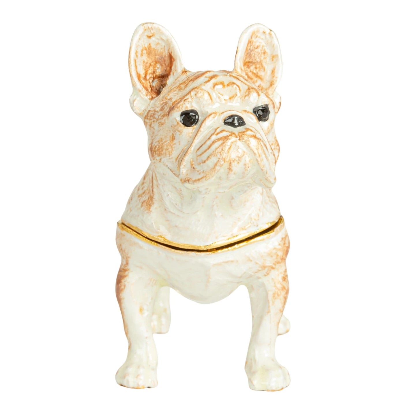 Enameled Metal French Bulldog Shaped Trinket Box w/ Jewels