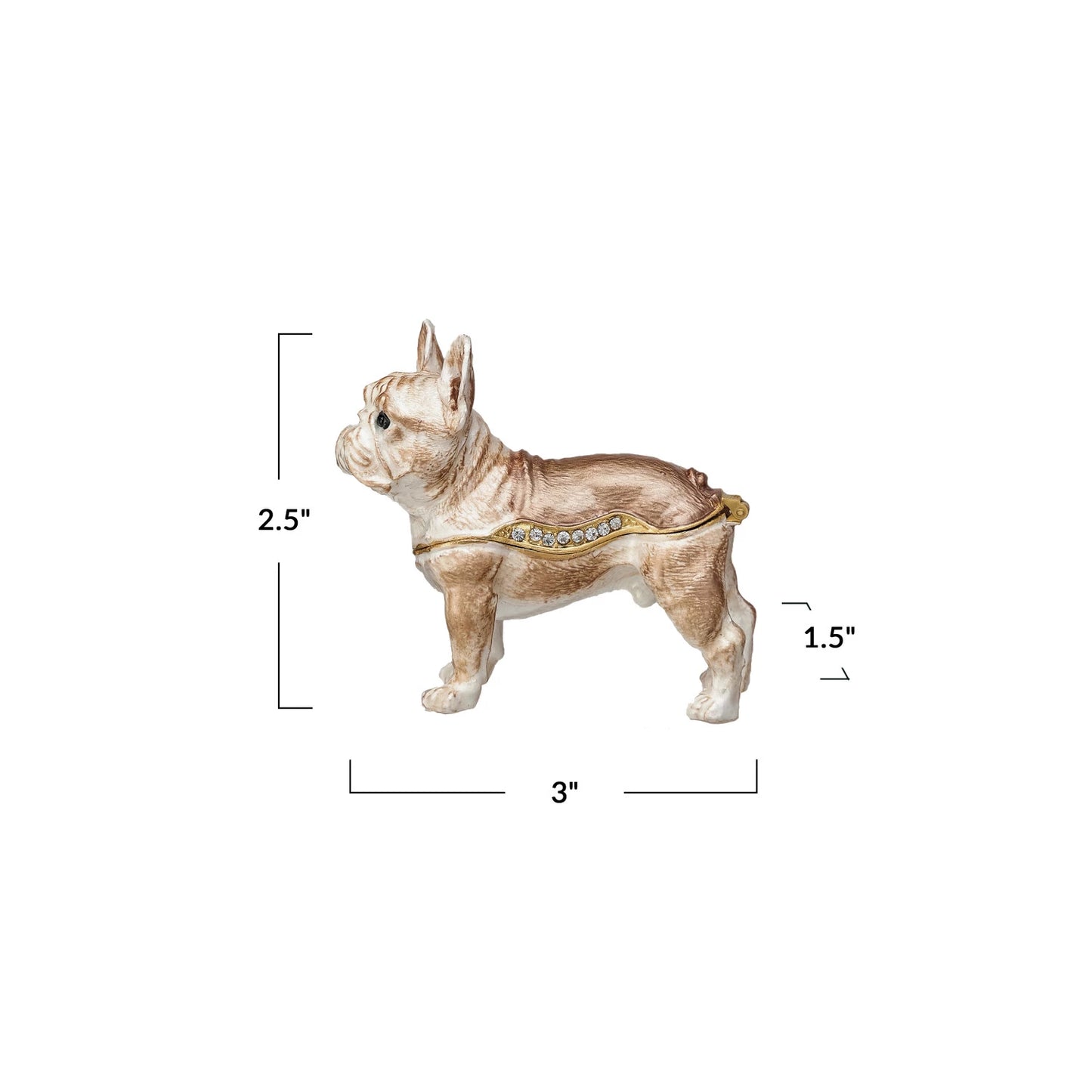 Enameled Metal French Bulldog Shaped Trinket Box w/ Jewels