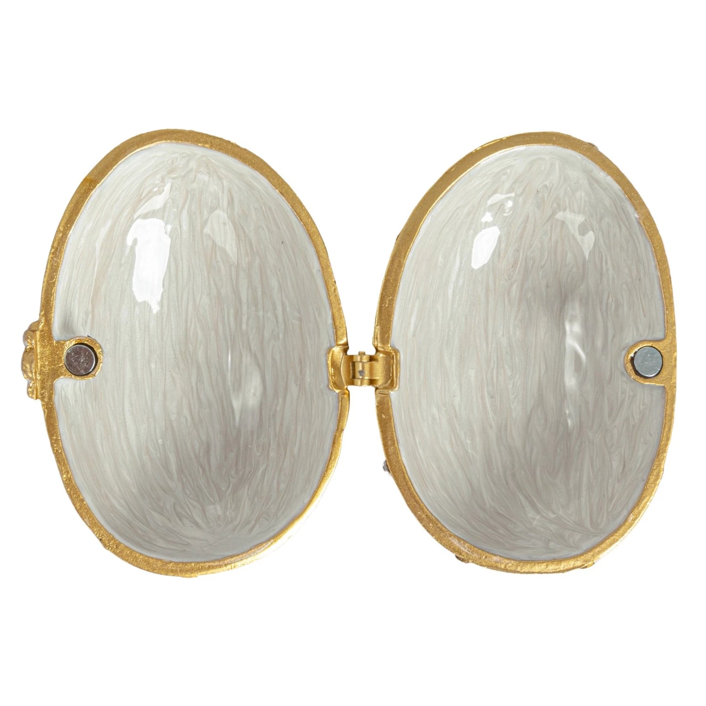 Enameled Metal Egg Shaped Trinket Box w/ Jewels