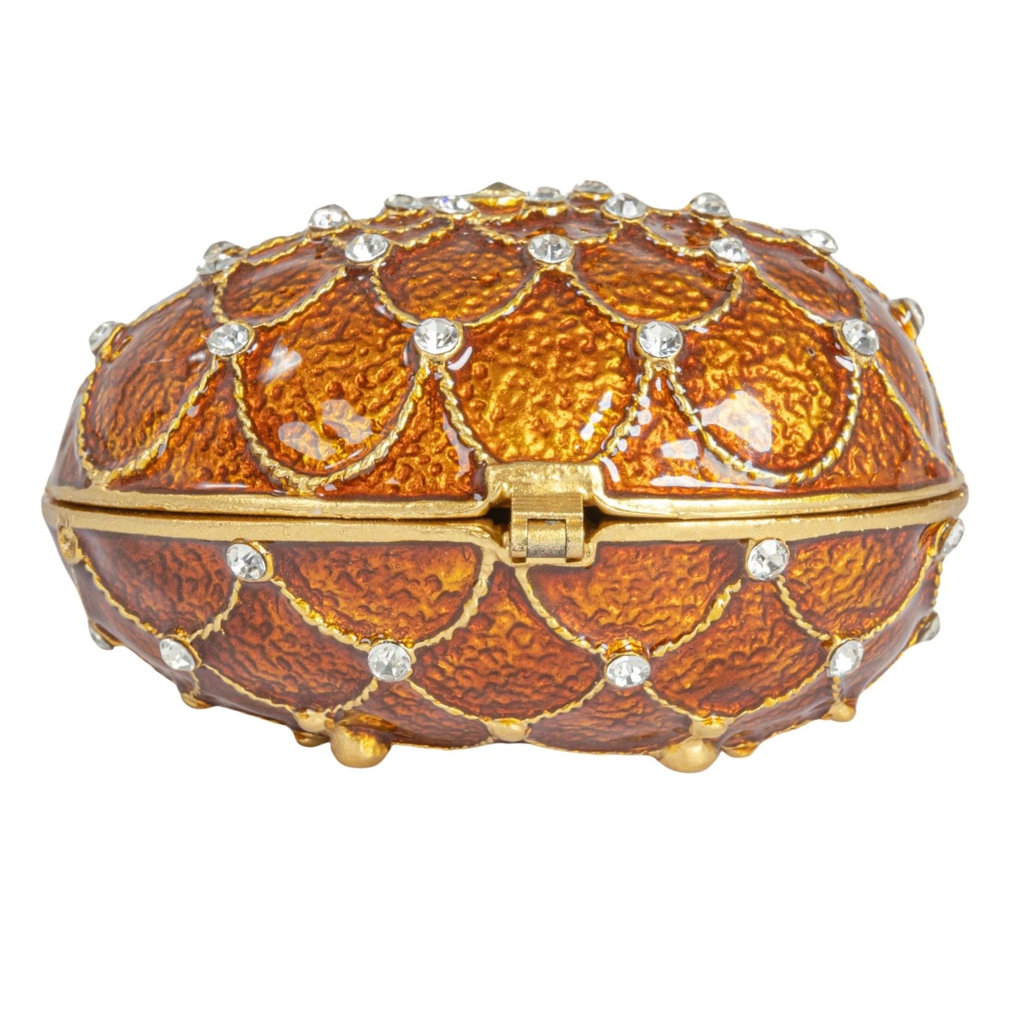 Enameled Metal Egg Shaped Trinket Box w/ Jewels