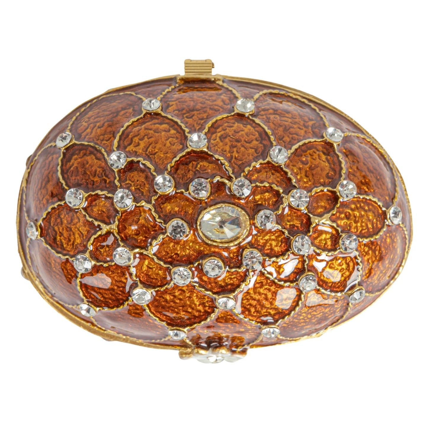 Enameled Metal Egg Shaped Trinket Box w/ Jewels