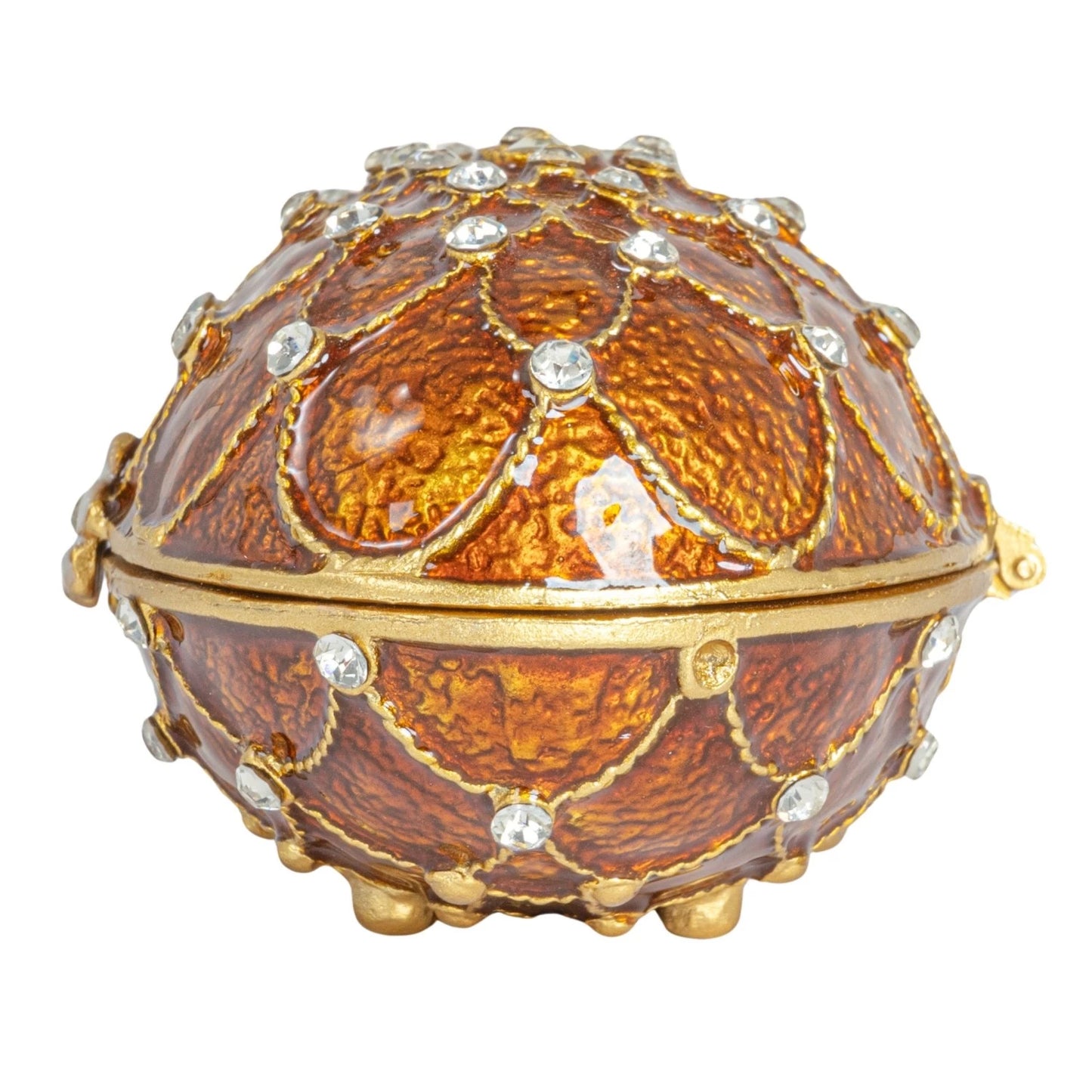 Enameled Metal Egg Shaped Trinket Box w/ Jewels