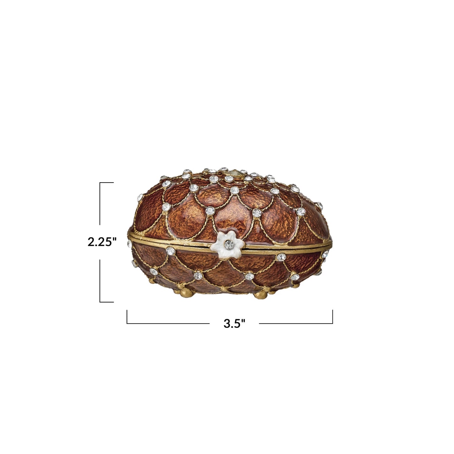 Enameled Metal Egg Shaped Trinket Box w/ Jewels